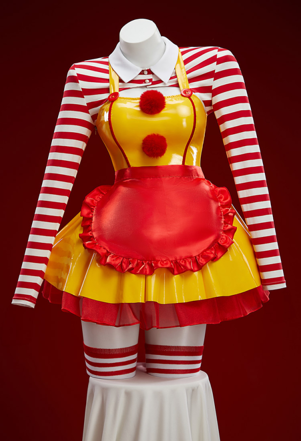 Halloween Joker Waitress Outfit Pinafore Dress and Red White Striped Crop Top with Apron Halloween Joker Waitress Outfit Pinafore Dress and Red White Striped Crop Top with Apron