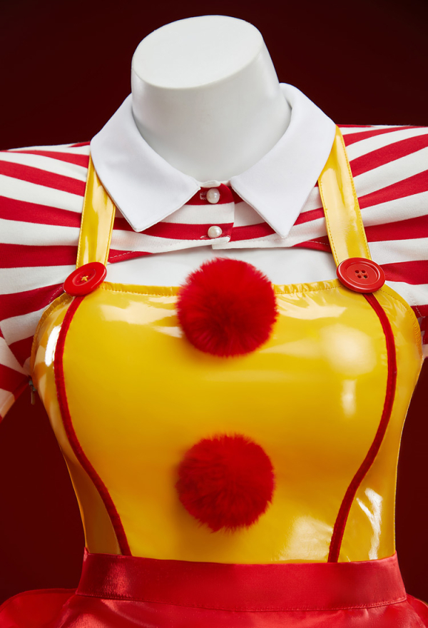 Halloween Joker Waitress Outfit Pinafore Dress and Red White Striped Crop Top with Apron Halloween Joker Waitress Outfit Pinafore Dress and Red White Striped Crop Top with Apron