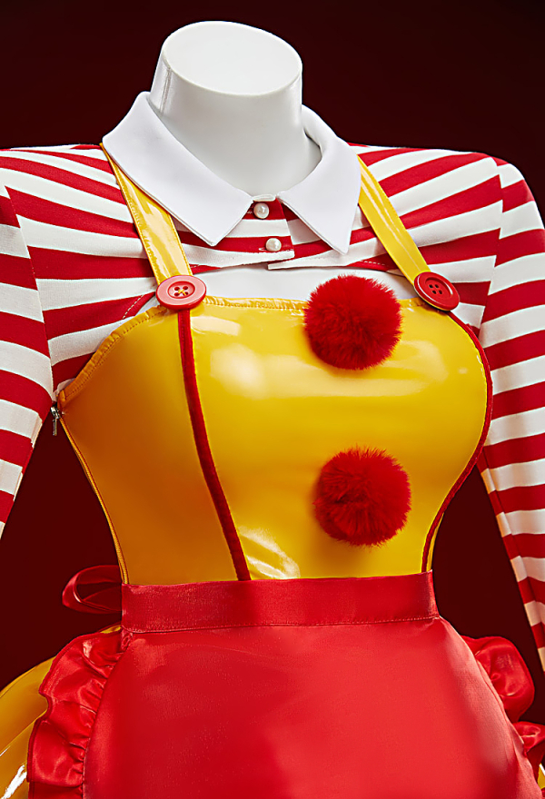 Halloween Joker Waitress Outfit Pinafore Dress and Red White Striped Crop Top with Apron Halloween Joker Waitress Outfit Pinafore Dress and Red White Striped Crop Top with Apron