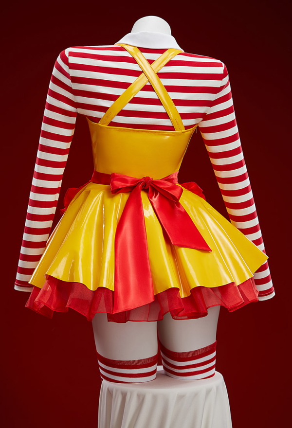 Halloween Joker Waitress Outfit Pinafore Dress and Red White Striped Crop Top with Apron Halloween Joker Waitress Outfit Pinafore Dress and Red White Striped Crop Top with Apron