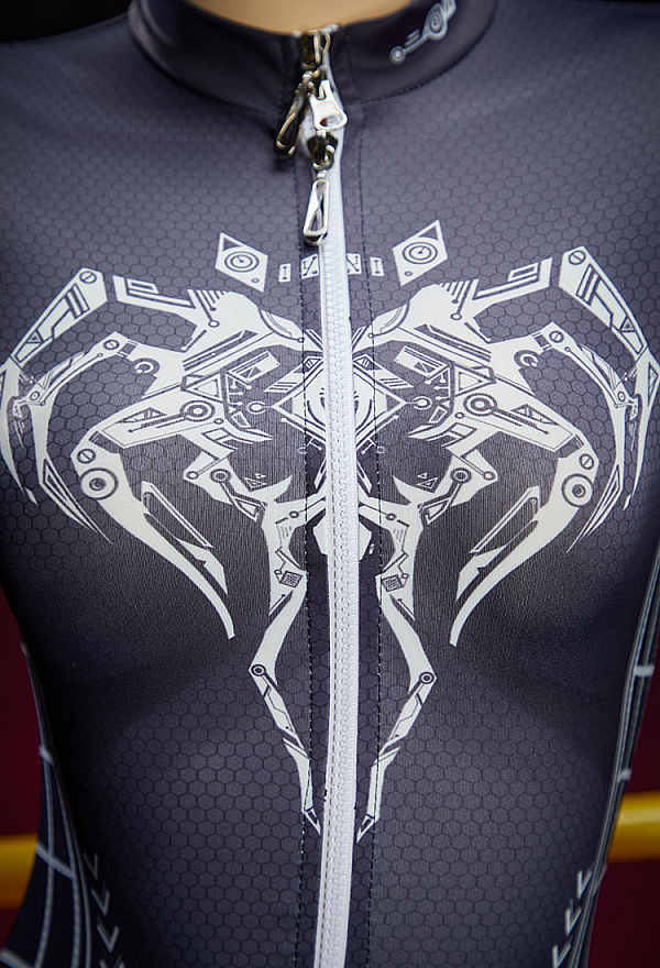 Cyberpunk Style Spider Print Sportswear Yoga Outfit Long-sleeved Zip-up Bodysuit with Short Jacket Cyberpunk Style Spider Print Sportswear Yoga Outfit Long-sleeved Zip-up Bodysuit with Short Jacket