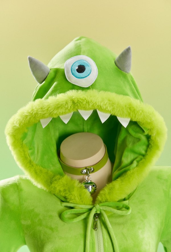 Cute Monster Sexy Cosplay Costume Plush Romper Halloween Hooded Bodysuit with Belt and Thigh-high Stockings