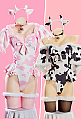 Sexy Plush Cow Print Jumpsuit High Slit Bodysuit Short Cape and Headband