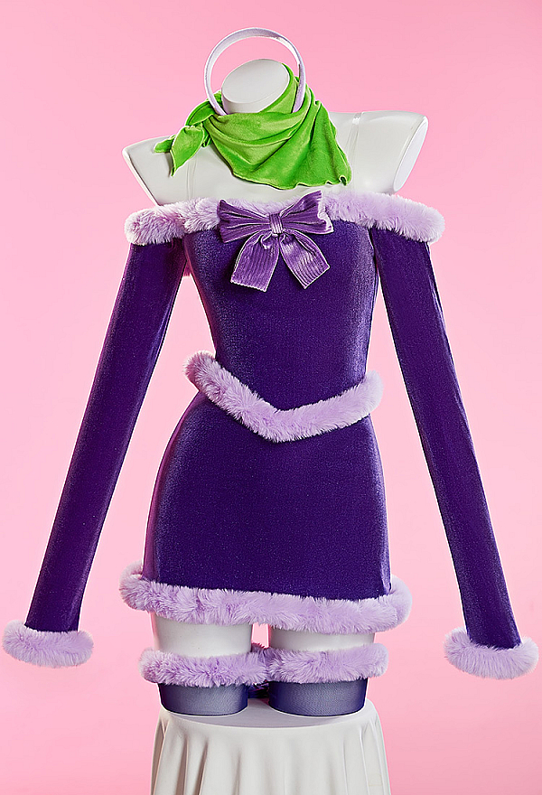 Halloween Sexy Costume Purple Off-the-shoulder Dress with Furry Scarf and Headband