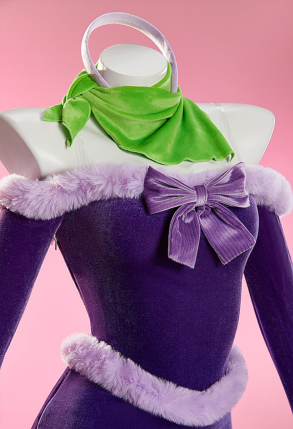 Halloween Sexy Costume Purple Off-the-shoulder Dress with Furry Scarf and Headband