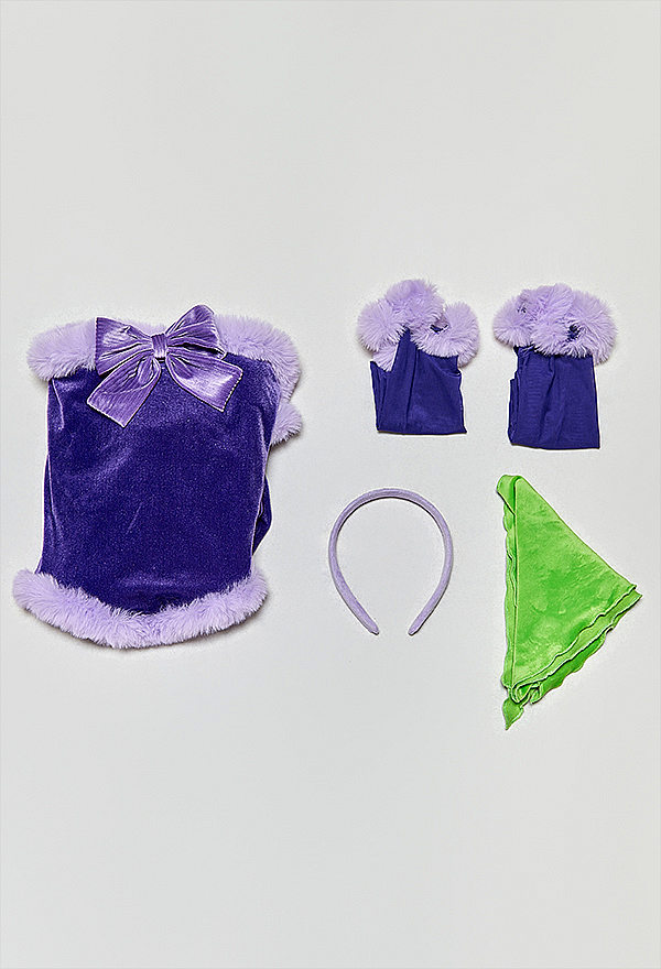 Halloween Sexy Costume Purple Off-the-shoulder Dress with Furry Scarf and Headband