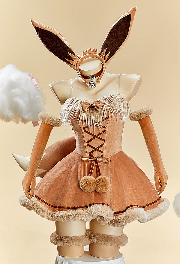 Cute Monster Plush Sexy Cosplay Costume Strapless Dress with Headband and Tail