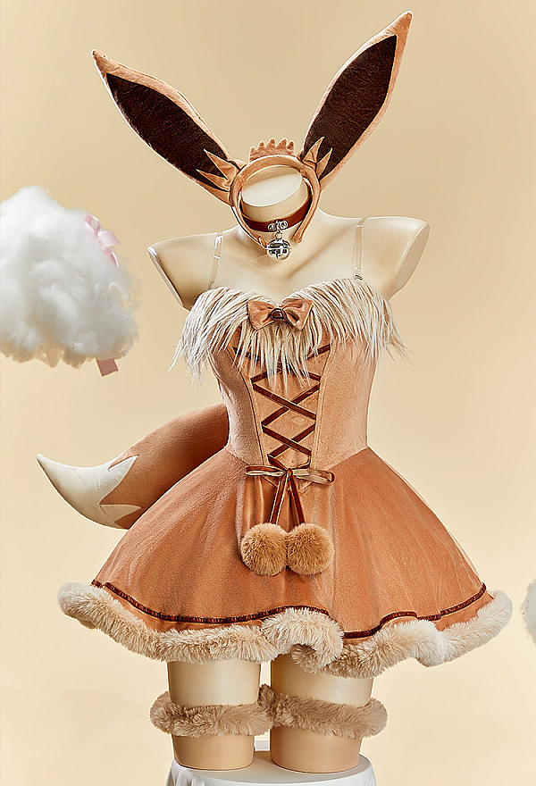 Cute Monster Plush Sexy Cosplay Costume Strapless Dress with Headband and Tail