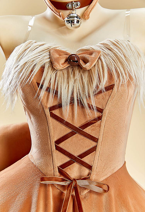 Cute Monster Plush Sexy Cosplay Costume Strapless Dress with Headband and Tail