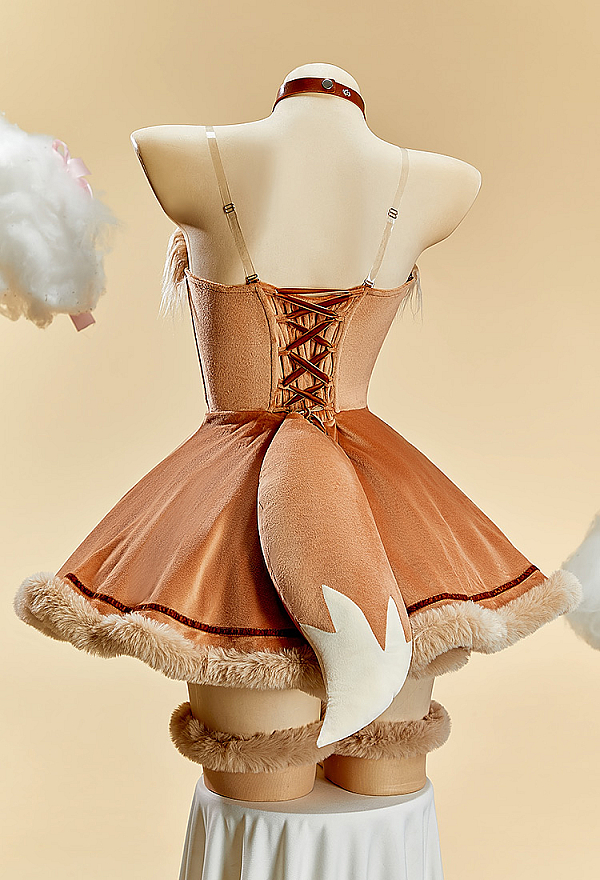 Cute Monster Plush Sexy Cosplay Costume Strapless Dress with Headband and Tail