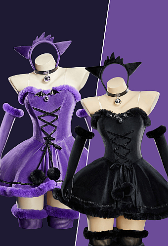 Cute Monster Plush Dress Suit Furry Christmas Dress with Headpiece and Tail