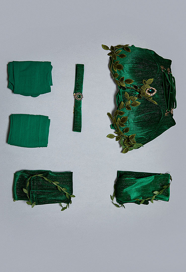 Poison Nocturne Sexy Green Cosplay Outfit Lace-up Bodysuit with Gloves and Stockings
