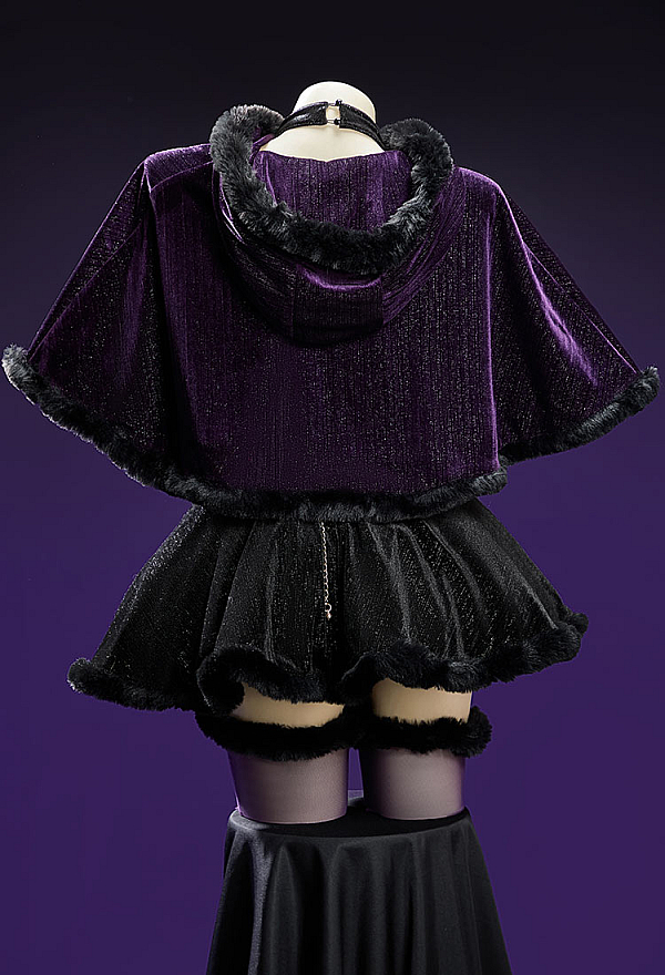Love Healer Purple Plush Suit Winter Velvet Halter Dress with Hooded Cape and Sleeves
