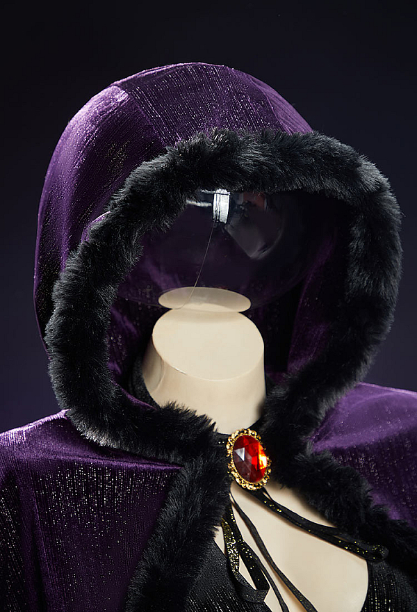 Love Healer Purple Plush Suit Winter Velvet Halter Dress with Hooded Cape and Sleeves