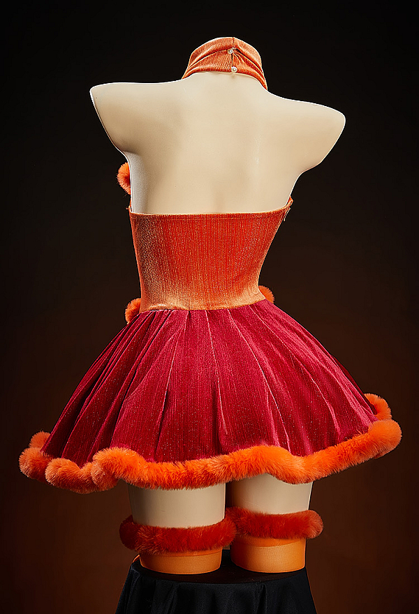 Halloween Sexy Costume Orange Velvet Dress with Sleeves and Stockings