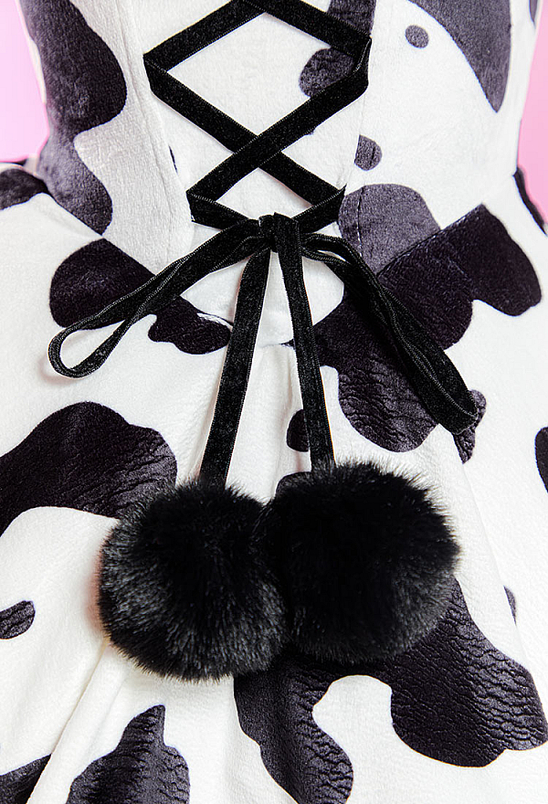 Sexy Cow Pattern Plush Outfit Strapless Dress with Gloves and Headband Sexy Cow Pattern Plush Outfit Strapless Dress with Gloves and Headband
