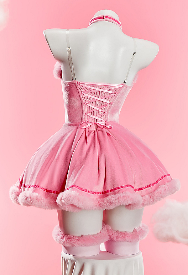 Bunny Girl Christmas Plush Outfit Set Strapless Dress with Cape and Thigh-high Stockings Bunny Girl Christmas Plush Outfit Set Strapless Dress with Cape and Thigh-high Stockings
