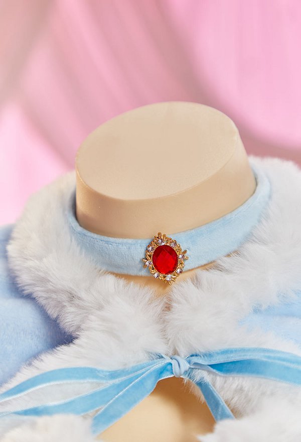 Vengeance in Wonderland Sexy Blue Plush Winter Outfit Strapless Dress with Cape and Apron