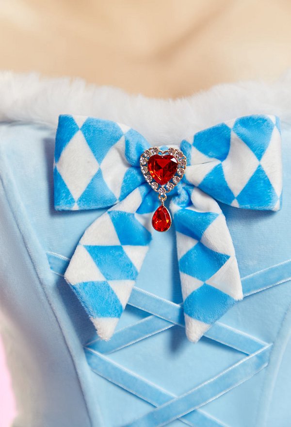 Vengeance in Wonderland Sexy Blue Plush Winter Outfit Strapless Dress with Cape and Apron