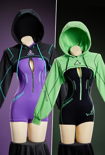 Cyber-style Yoga Sportswear Outfit Cropped Long-sleeve Bodysuit with Hooded Short Jacket