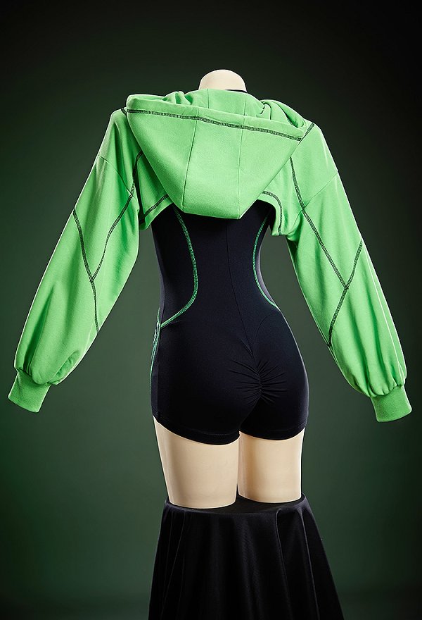 Cyber-style Yoga Sportswear Outfit Cropped Long-sleeve Bodysuit with Hooded Short Jacket