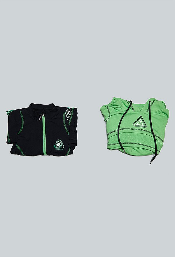 Cyber-style Yoga Sportswear Outfit Cropped Long-sleeve Bodysuit with Hooded Short Jacket