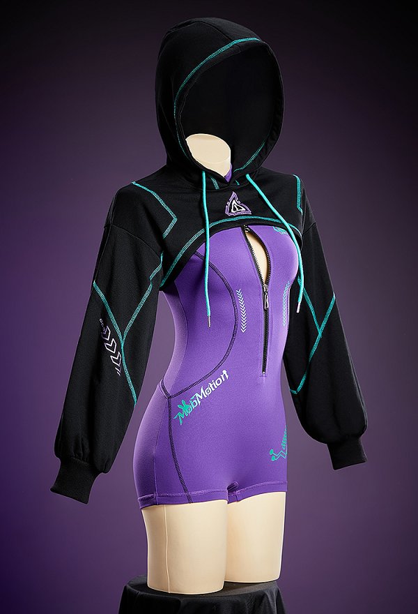 Cyber-style Yoga Sportswear Outfit Cropped Long-sleeve Bodysuit with Hooded Short Jacket