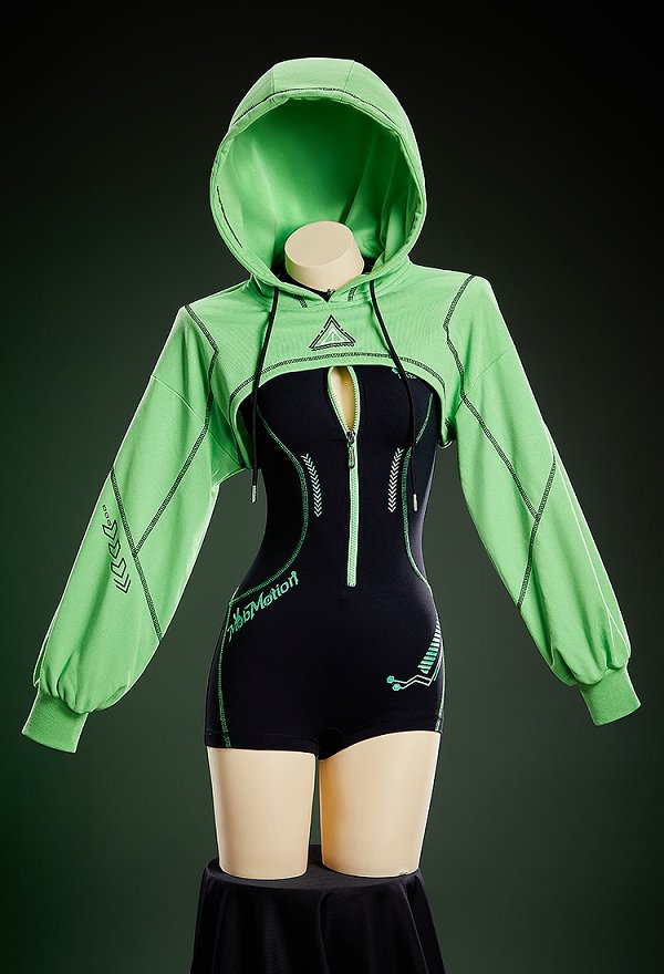 Cyber-style Yoga Sportswear Outfit Cropped Long-sleeve Bodysuit with Hooded Short Jacket