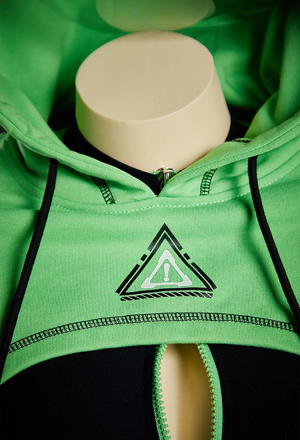 Cyber-style Yoga Sportswear Outfit Cropped Long-sleeve Bodysuit with Hooded Short Jacket