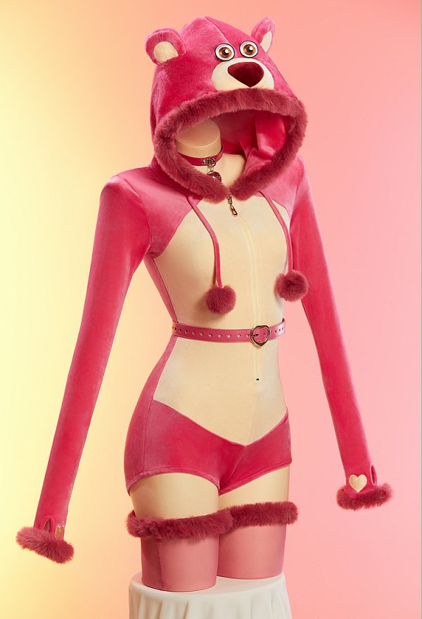 Plush Homewear Romper Hooded Bodysuit with Belt and Stockings