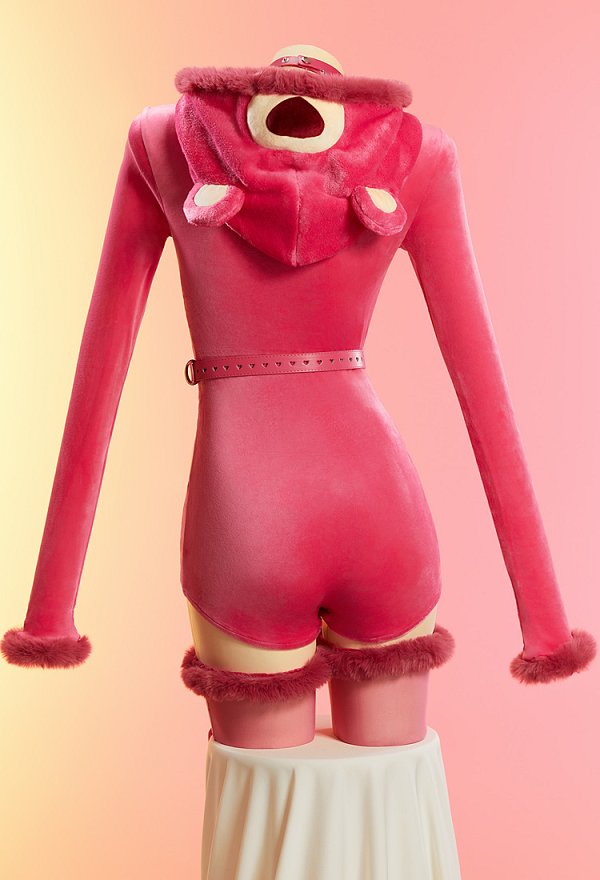 Plush Homewear Romper Hooded Bodysuit with Belt and Stockings