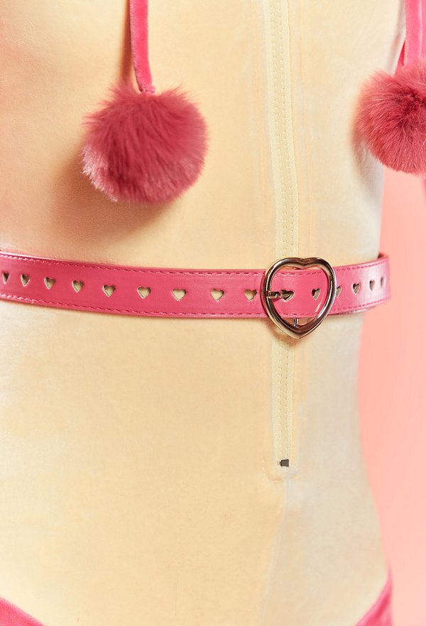 Plush Homewear Romper Hooded Bodysuit with Belt and Stockings