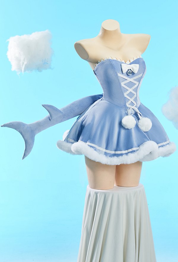 Winter Christmas Plush Outfit Set Strapless Dress with Hooded Cape and Tail