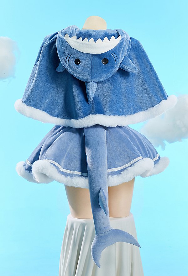 Winter Christmas Plush Outfit Set Strapless Dress with Hooded Cape and Tail