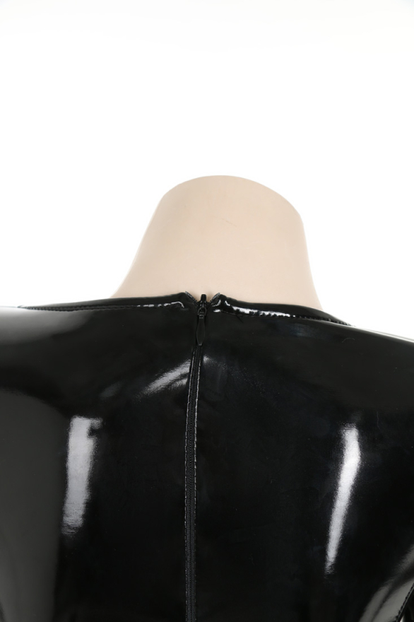 Black Pentagram Gothic Black PU Leather Sexy Lingerie with Sleeves and Pantyhose