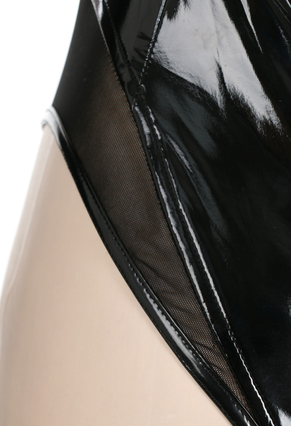 Black Pentagram Gothic Black PU Leather Sexy Lingerie with Sleeves and Pantyhose