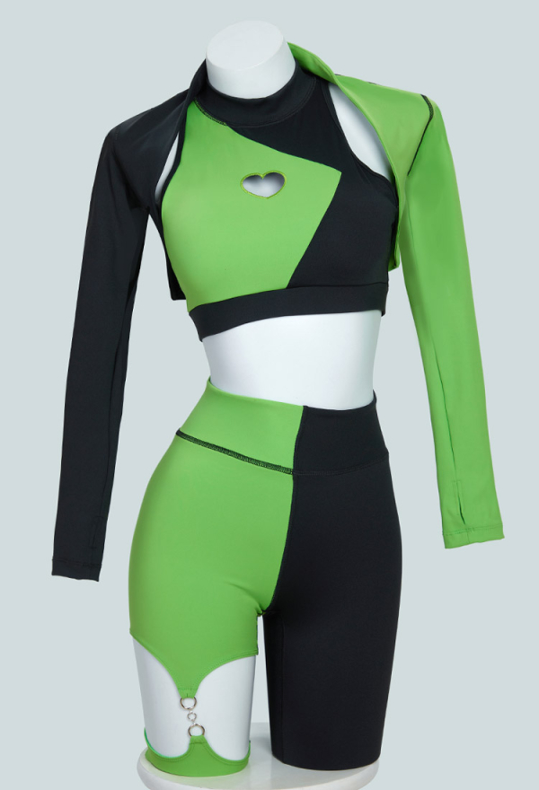 Green Menace Yoga Wear Green Black Sportswear Top and Leggings with Jacket