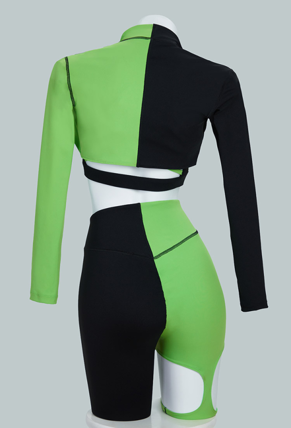 Green Menace Yoga Wear Green Black Sportswear Top and Leggings with Jacket