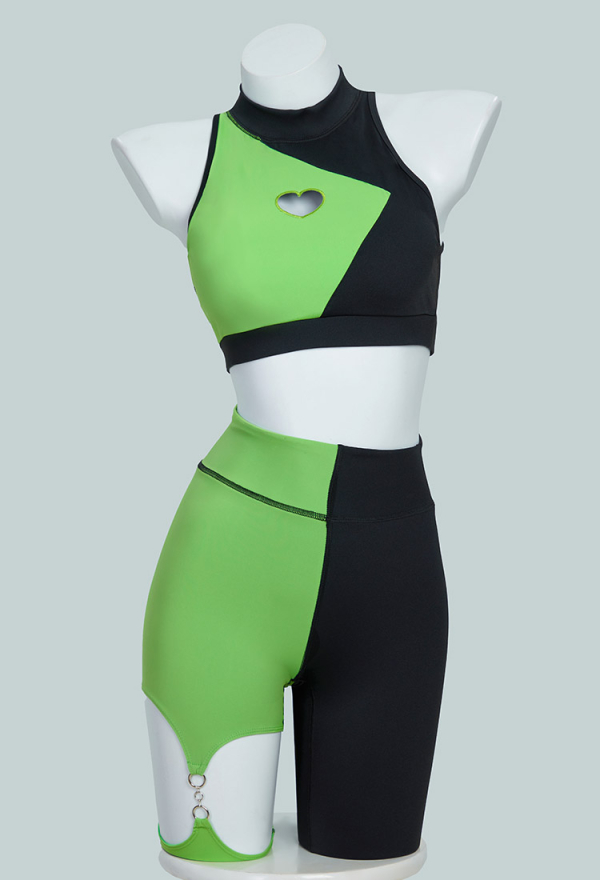 Green Menace Yoga Wear Green Black Sportswear Top and Leggings with Jacket