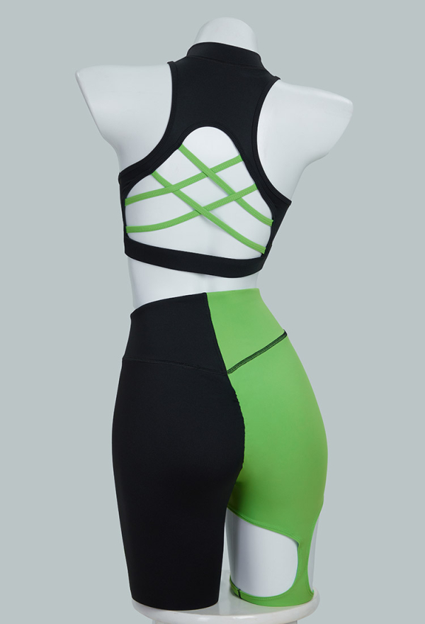 Green Menace Yoga Wear Green Black Sportswear Top and Leggings with Jacket