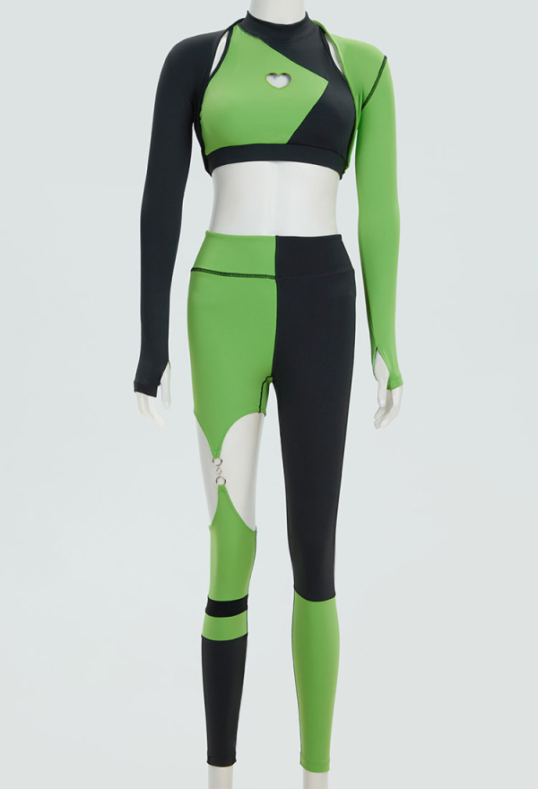 Green Menace Yoga Wear Green Black Sportswear Top and Leggings with Jacket