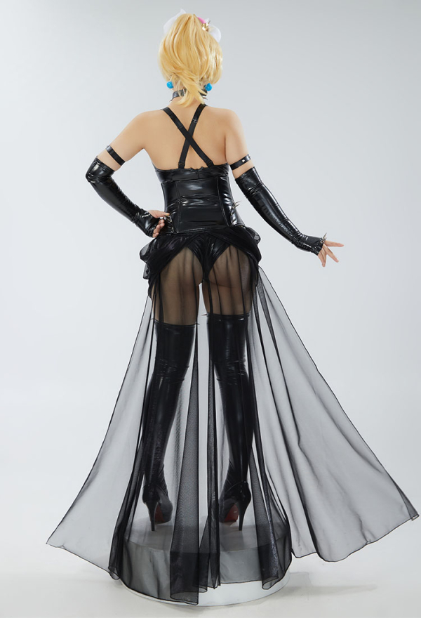 Devil Princess Sexy Lingerie Set Black Bodysuit and Chiffon Skirt with Waistband and Earrings