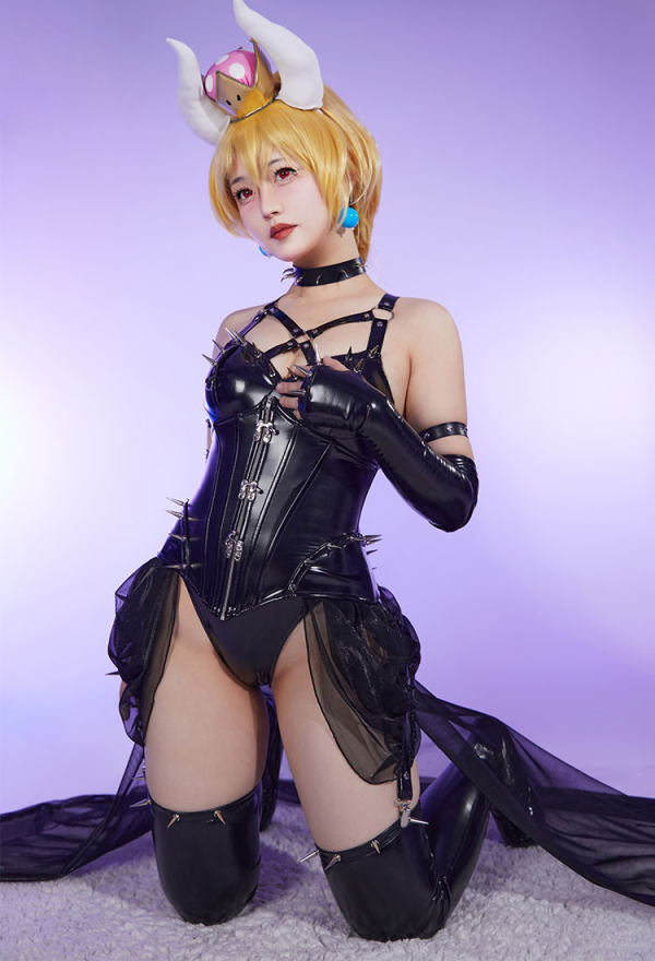 Devil Princess Sexy Lingerie Set Black Bodysuit and Chiffon Skirt with Waistband and Earrings