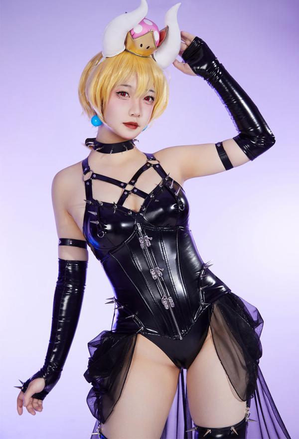 Devil Princess Sexy Lingerie Set Black Bodysuit and Chiffon Skirt with Waistband and Earrings