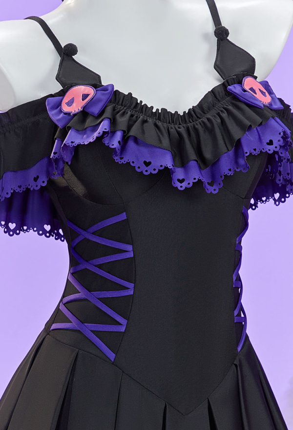 Anime Doll Derivative One-piece Swimsuit Cute Ruffled Halter Bathing Suit and Headband