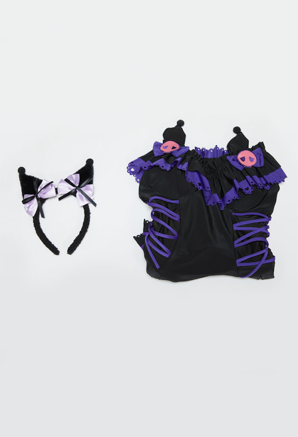 Anime Doll Derivative One-piece Swimsuit Cute Ruffled Halter Bathing Suit and Headband