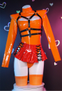 Mystery Squad Halloween Costume Orange Chest Open Bodysuit and Lace-up Mini Skirt with Socks