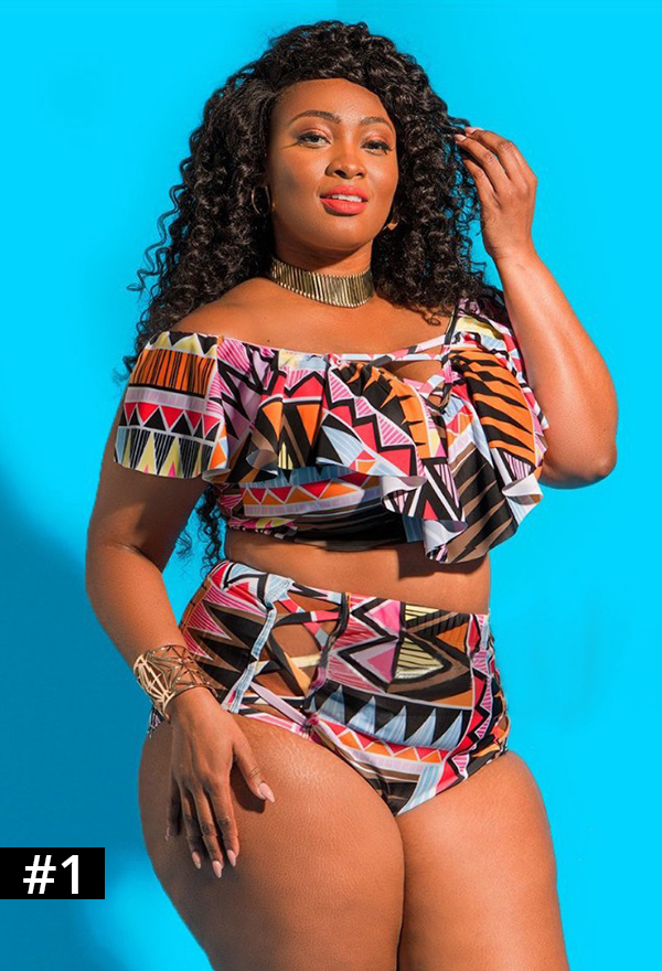 Plus Size Women Sexy Ruffles Off Shoulder Two Piece Swimsuit Plus Size Women Sexy Ruffles Off Shoulder Two Piece Swimsuit