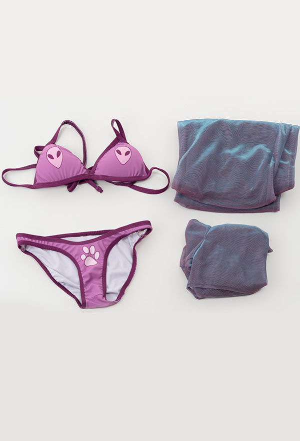 Star Signal Women Pastel Alien Pattern Halter String Bikini Set with Gauze Top and Trousers