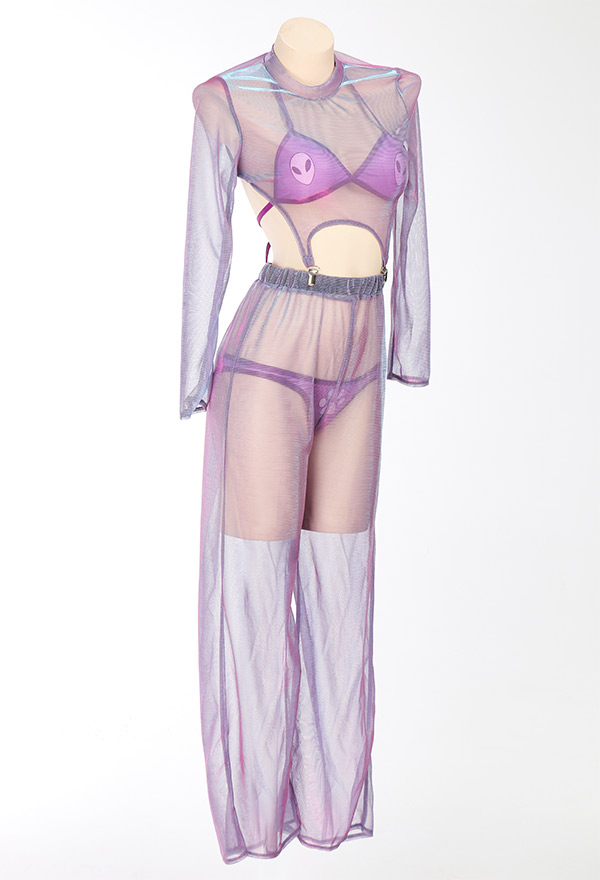Star Signal Women Pastel Alien Pattern Halter String Bikini Set with Gauze Top and Trousers